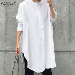 T-Shirt ZANZEA Women Loose Vintage Ladies Blouse Casual Full Sleeve Split OL Work Long Shirt Elegant Solid Top Stylish Chemise