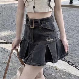Skirts Y2K Women Korean Fashion Kawaii Retro Vintage Harajuku Mini Denim Skirt 2000s Gothic Grunge Jeans Alt Pleated Emo Clothes 230427