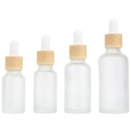 Empty Refillable Dropper Bottles Frosted Glass Vial Cosmetic Container Jar Holder Sample Bottle with Imitated Wooden Lids Klafj