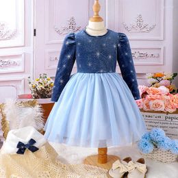 Girl Dresses Little Christmas Princess Dress Baby Winter Cute Print Long Sleeve Velvet Patchwork A-Line With Scarf