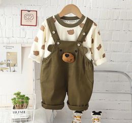 Clothing Sets Boutique Christmas Outfits Spring Autumn Cartoon Printed Long Sleeve Shirts And Bear Overalls Boys Tracksuits Kids Clothes