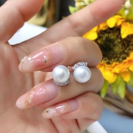 Stud Earrings Natural Freshwater Pearl Ear Studs Women's Classic Ornament Strong Light Perfect Circle S925 Silver Ring Holder