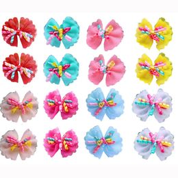Rings 100pcs Dog Bows Volumes Ribbon Pet Hair Bows Dog Lace Bowknot Rubber Bands Cute Dog Hair Accessories Porcelain Gift for Dogs
