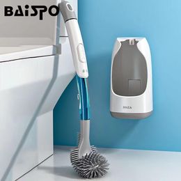 Brushes BAISPO WallMounted Toilet Brush With Cleaning Tube TPR Corner Cleaning Brush Home Household Cleaning Tool Bathroom Accessories