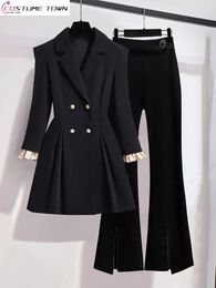 Women s Jackets Korean Fashion Suit 2023 Spring and Autumn Top Micro Flared Pants Elegant Two piece Set 231127