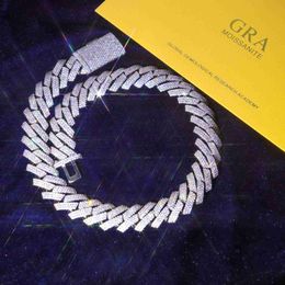 Iced Out Pass Diamond Tester 20 mm kubanische Gliederkette 925 Silber Vvs Moissanite Gra-Zertifizierung Schmuck Halskette Armband