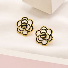 Stud Gifts Charm Gold Plated Black Flower Earrings for Women Designer 2023 Wedding Love Stainless Steel Jewelry