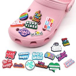 Shoe Parts Accessories Soft Rubber Inspirational Phrases Decoration Charm Buckle Jibitz For Croc Charms Clog Decor Pins Buttons Dr Dhlng