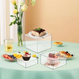 Party Supplies Acrylic Buffet Risers Set Of 3 Food Display Cubes For Cube Nesting Clear Hollow Box Wedding Cake Decorating Supply