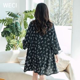 Women's Sleepwear Letter Silk Night Robes Set With Straps Vest Shorts Female Bathrobes Three-Piece Homewear Suit Dressing Gown Loungewear