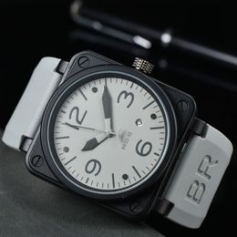 Relógio masculino de luxo modelo BR pulseira de borracha esportiva movimento mecânico data automática sino relógio multifuncional negócios homem de aço inoxidável relógio de pulso quadrado Ross