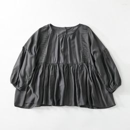 Women's Blouses Summer Loose Puff Sleeve Oversized Blouse 2023 Japan Style Office Lady Spring Sweet Pleated Peplum Pull Over Big Size Top