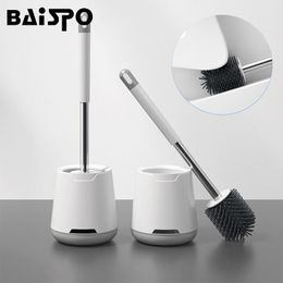 Brushes BAISPO TPR Soft Hair Toilet Brush Wall Mounted No Dead Angle Long Handle Brush Household Cleaning Tools Bathroom Accessories Set