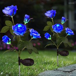 Solar Powered Outdoor Grass Rose Flower Lamp 3/5 Head Waterproof Light For Garden Lawn Landscape Holiday