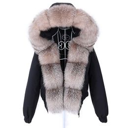 Fur MAOMAOKONG 2023 Fashion Short Women's Real Fox Fur Coat Natural Raccoon Big Fur Collar Winter Parka Bomber Jacket Waterproof