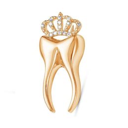 Fashion Tooth Brooch Rhinestone Crown for Women Dress Dentist Jackets Lapel Pins Bag Metal Badges Nurse Jewellery Gift