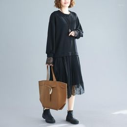 Casual Dresses Long Sleeve Elegant Black Cotton Lace Vintage Women Loose Autumn Winter Dress Clothes 2023 Ladies RH915