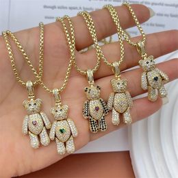 Chokers 2023 Cute CZ Teddy Chunky Big Crystal Bear Heart Charms For Women Necklace Gold Plated Jewellery Gifts 231127