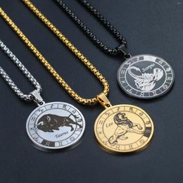 Pendant Necklaces Stainless Steel Necklace For Men Women Vintage Round Zodiac Sign 12Constellation Libra Chain Jewellery Wholesale