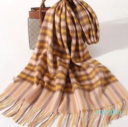 Scarves Selling Multicoloured Plaid Winter Scarf Women Pure Wool Warm Brand Tassel Designer Fashion Long For Ladies