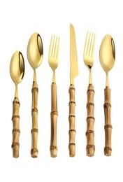 Bamboo Handle Flatware Set Stainless Steel Dinner Knife Fork Dessert Spoon Cutlery Sets2197053