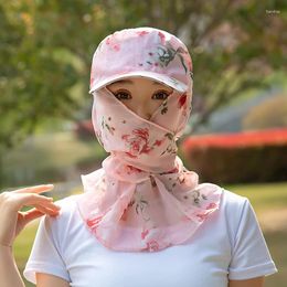 Wide Brim Hats Garden Working Cap Sunscreen Summer Women Beach Floral Caps Anti-UV Sun Hat Fashion Flower Printing Chiffon Ladies Headwrap