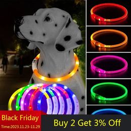 Dog Collars Leashes LED Pet Collar Detachable Glowing Necklace Light Flashing USB Loss Prevention Anti Lost Dogs Night Safety Luminous Products 231127