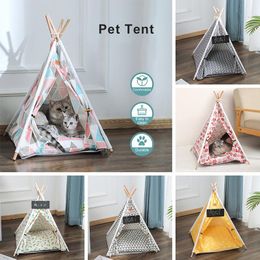 Mats 2022 Pet Tent House Cat Bed Portable Removable Washable Teepee for Puppy Cat Indoor Outdoor Tent with Cushion Pet Cat Supplies