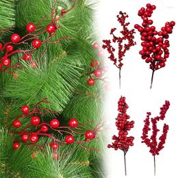 Decorative Flowers 5/10pcs Christmas Red Berries Branch Artificial Fake Plants Pine Branches Garland For Home Decoration DIY Xmas Wreath