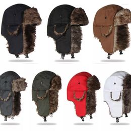 Berets Men Women Russian Hat Trapper Bomber Warm Trooper Ear Flaps Winter Ski Solid Fluffy Faux Fur Cap Headwear Bonnet