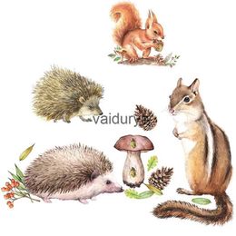 Wall Decor Cute Squirrel And Hedgehog Pine Cones Mushroom Stickers Decoration Kids Room Self-adhesive Wallpaper Nurseryvaiduryb