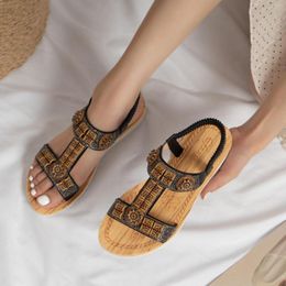 Sandals Tops Vintage Rhinestone With Thick Soles Women's Summer 2023 Wearing Beach Muffin Sandalias De Mujer