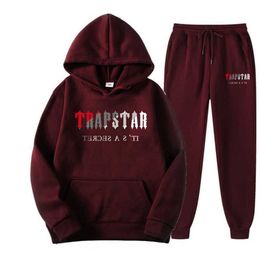 Men's Tracksuits FW Trapstar Mens Womens Tracksuit Brand Printed Streetwear Sportswear WarmTwo Pieces Set Hoodie Pants Jogging Hooded