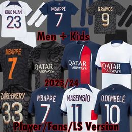 Майо Уайт на выезде MBAPPE 7 Футбольные майки DEMBELE Black R. SANCHES HAKIMI 23 24 ребенка Майо 2023 Четвертые футбольные майки Мужская форма Детская экипировка Униформа