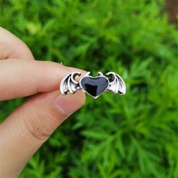 Band Rings New Fashion Angel Wings Heart Rings For Women Angel Devil Moonstone Couple Opening Finger Ring Lover Valentines Jewellery Gifts AA230426