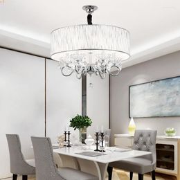 Chandeliers Dining Room Round Led E14 Chandelier Lighting Plate Chrome Metal Pendant Modern Fabric Shades Ceiling Fixtures