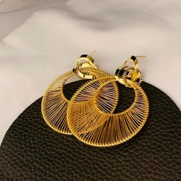 Dangle Earrings 925 Silver Pin Metal Style Plated 18K Gold Skeletonized Silk Exaggerated Large Earring Stylish Long