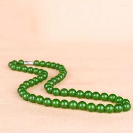 Chains Chinese Natural Green Jade Round Beads Necklace Hand-Carved Jadeite Fashion Charm Jewellery Accessories Amulet For Men Women Gifts