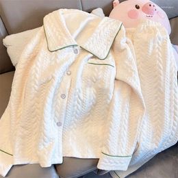 Women's Sleepwear 2023 Autumn Pajamas Women Winter Thickened Pure Cotton Loungewear Simple Casual Homewear Air Sandwich Long Sleeve Set