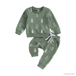 Clothing Sets Toddler Kids Baby Boys Girls Christmas Clothes Sets Green Xmas Tree Print Long Sleeve Sweatshirts Pants Casual Outfits R231127
