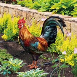 Garden Decorations Rooster Statue Decorative Stakes Realistic Life-like Double-sided Acrylic Chicken Yard Art Sculpture For