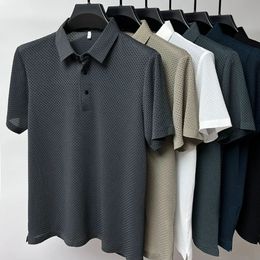 Men's Polos Cool down Summer T Shirt Mesh Ice Silk Short Sleeve Tshirt Collar Solid Color Polo Half Men Clothing 231124