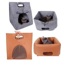 Carrier Foldable Felt Pet Bed House Tote Bag Shape Warm Cat Bed Dogs Kennel Sleeping Bag Cats Nest Small Dog House Cave