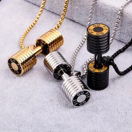 Pendant Necklaces Fashion Creative Titanium Steel Dumbbell Necklace Muscle Men's Sports Fitness Gift Hip Hop Jewellery