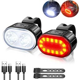 Bike Lights Bike Light Waterproof LED USB Rechargeable Bicycle Front Rear Lights Mountain Bike Headlight Cycling Taillight Bicycle Lamps P230427