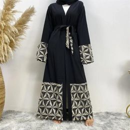 Ethnic Clothing Woman Muslim Abaya Patchwork Casual Loose Long Skirt Saudi Robe Dress Middle East Arab Fashion Frenulum Sleeve