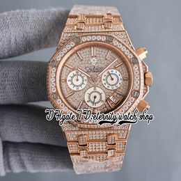 SF sf26333 Japan Miyota Quartz Chronograph Movement Mens Watch Rose Gold Fully Iced Out Paved Diamond Dial Stick Markers Diamonds Bracelet eternity Jewellery Watches