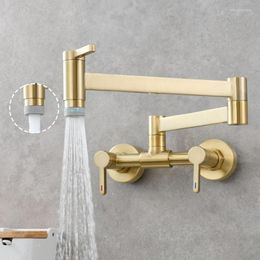 Kitchen Faucets Pot Filler Tap Wall Mounted Foldable Faucet And Cold Single Hole Sink Rotate Folding Spout Brushed Gold Brass