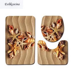 Mats Free Shipping 3 Pcs Beach Shells Ocean Bath Mats Anti Slip Bathroom Mat Set Tapete Banheiro Washable Toilet Rugs Alfombra Bano