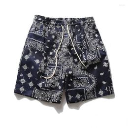 Men's Shorts Japanese Harajuku Mens High Waist Bandana Urban Streetwear Hip Hop Summer Cotton Drawstring Short Pants For Men
